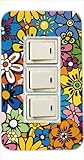 3ヶ口用 3口用 タイプ コンセント スイッチ カバー ジャケット レトロフラワー レトロ　花柄　フラワー カスタムカバー 交換用 3穴用 2穴用