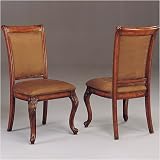 Set of 2 Mahogany Chairs With Brown Microfiber Fabric