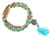 Buddha Praying Beads- Turquoise Blue Rudraksha Meditation Mala Prayer Beads Necklace 108+1