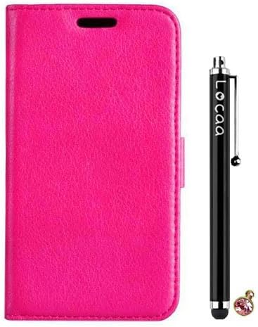 Locaa(TM) LG Optimus L7 II Dual SIM LGL7II Dual New Leather Case + Phone stylus + Anti-dust ear plug Deluxe Luxury Crystal Pearl Diamond Rhinestone eye-catching Beautiful Leather Retro Support bumper Cover Card Holder Wallet Cases - [Pure color Series] Pink