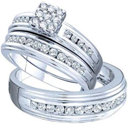0.5 cttw 14k White Gold Diamond Trio Wedding Rings For Him and Her 3 Piece Bridal Ring Set (Sizes 3-11)