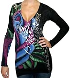 CHRISTIAN AUDIGIER Ed Hardy Tattoo Womens Pima Cotton Blend Knit Sweater Top Shirt Black 51jxIm1d9UL. SL160 CHRISTIAN AUDIGIER Ed Hardy Tattoo Womens Pima Cotton Blend Knit Sweater Top Shirt Black
