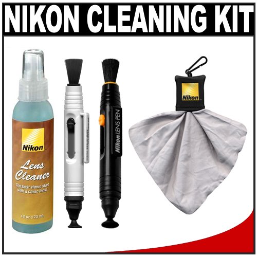 Nikon Cleaning Combo Kit: Nikon 4oz. Lens Cleaner Spray Bottle + Spudz Microfiber Cloth + Nikon Lens Pen Cleaning System + LCD Monitor Pen Cleaning System for D700, D300, D90, D60, D5000, D40, D3, D3x, D300s, D3000 & D3100 Digital SLR Cameras, Lenses, Binoculars & Scopes