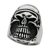 Surgical Steel Goth Biker Skull Ring with Helmet and Goggles 1 1/4 in. (32mm) wide, sizes 10 to 15