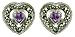 Silver Ladies Heart With Marcasite and Amethyst Stud Earrings