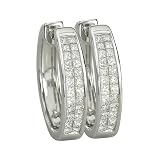 14K White Gold 3/4 ct. Princess Cut Diamond Huggie Earrings