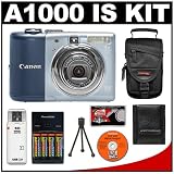 Canon PowerShot A1000 IS Compact Digital Camera (Blue) + Case + Batteries + Accessory Kit