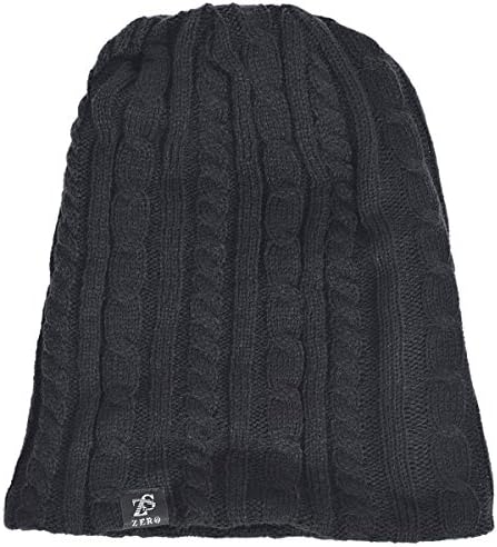 Zero Seven Men Slouch thick Beanie Skull Ski Cap B5001 (cable-black)