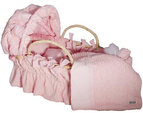 Pink Chenille and Pink Gingham Moses Basket
