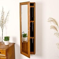 Southern Enterprises VM5064 Wall-Mount Jewelry Mirror - Oak