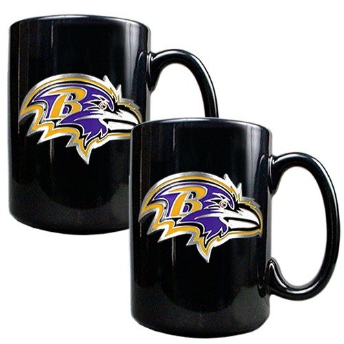 NFL Baltimore Ravens Two Piece Black Ceramic Mug Set - Primary Logo