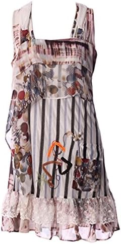 Women's Zipper and Ruffle Design Printed Chiffon Dress Large Multi Colored