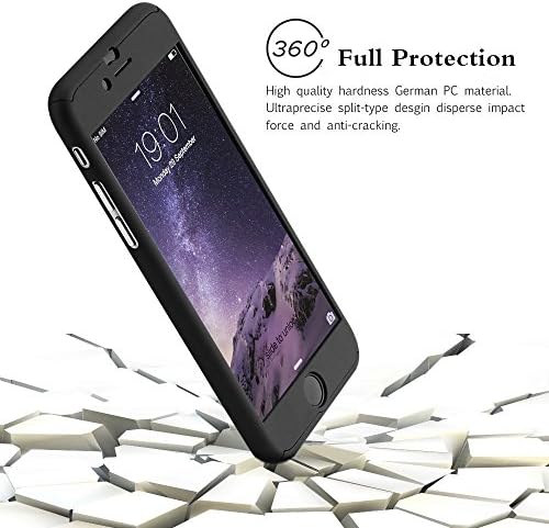 iPhone 6/6S Case, IPAKY 360 Degree All-round Protective Slim Fit Case Cover with Tempered Glass Screen Protector Skin for Apple iPhone 6/6S Plus5.5 Inch (black) ...
