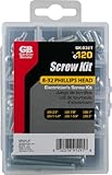 Gardner Bender SK-832T Screw Kit, 8-32 Round Phillips Head, 20 each size, 2/3", 7/8", 1", 1-1/4", 1-5/8", 2", 120 Screws Total in Kit