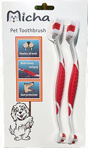 Pet Toothbrush for Cats and Dogs With A Comfortable Ergonomic Easy To Hold Non-Slip Handle- 2 Dual-Headed Dog Toothbrush is Veterinarian Recommended - Use With Dog Toothpaste