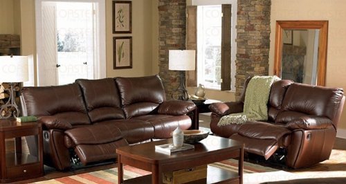 2pc Recliner Sofa & Loveseat Set in Brown Leather Match