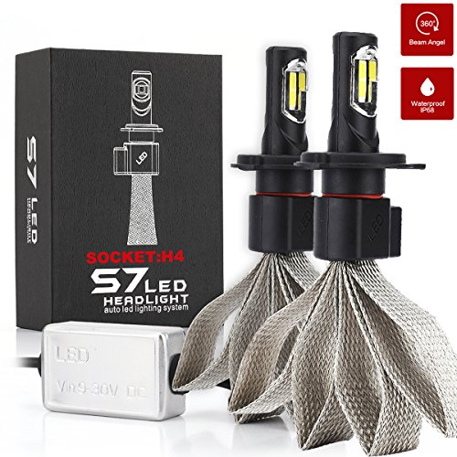 Twinbuys H4/9003/HB2 Car Headlight Bulbs LED Kit Focus Light Spotlight Beam 8000LM 72W 6000K IP68 Waterproof Rain Resistance High/Low Beam COB LED Chips 2 PCS Pack (H4/9003/HB2 Both Hi and Lo Beam)
