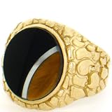 10K Gold Nugget Onyx Tiger Eye Mother of Pearl Men Ring