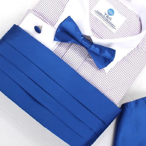 Blue Silk Pre-tied Bow Tie for Shirt for Marriage Hanky and Cummerbund Cufflinks Set with Box Cm1010