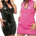 Plus Size Patent Leather PVC Lace-Up Back Dress in Hot Pink/Black or Black/Black 1x 2x 3x