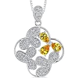 Inspired Magic: Sterling Silver Designer Inspired Quatrefoil Shape Pendant Necklace with Yellow/White CZ Diamond