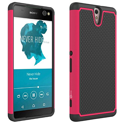 Sony Xperia C5 Ultra Case, CoverON® [HexaGuard Series] Slim Hybrid Hard Phone Cover Case for Sony Xperia C5 Ultra - Hot Pink & Black