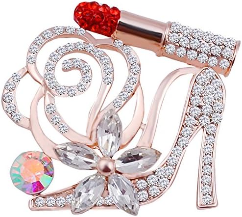 Happiness2u Women Fashion Rose Flower High Heel Lipstick Brooch Costume Jewelry Color Red