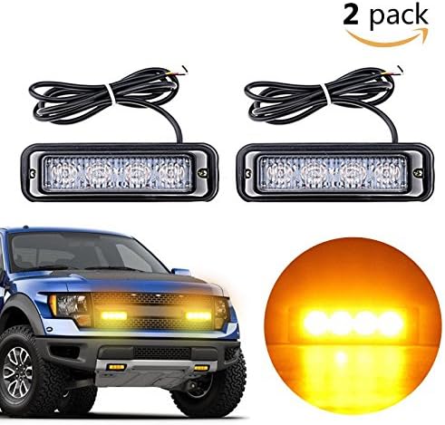 Leapair 4 LED 4W Amber/Yellow Pack of 2 16-Flashing Mode Car Truck Warning Caution Emergency Construction Strobe Flashing Lights