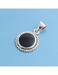 Sterling Silver Black Onyx Pendant Classic Wholesale Charm Pure 925 New 15mm with 1.8mm Curb Chain