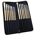 16-Piece Artist Brush Set - Natural Bristles Wood Handles - Zipper Case - 8 Sizes Round & Square