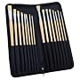 16-Piece Artist Brush Set - Natural Bristles Wood Handles - Zipper Case - 8 Sizes Round & Square