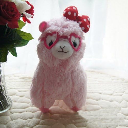 TANZK Cute Glasses Alpaca Soft Plush Stuffed Kids Toy Arpakasso Girl Bow Doll Pink 18cm