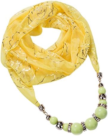 Seafire Scarf Necklace Jewelry Circle Acrylic Bead Pendant Designer Chiffon Dresses Shawl Wrap (Yellow143-1)