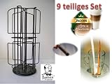 Produkt-Bild: Tassimo Kapselspender im Blackdesign +Tassimo Jacobs Latte Macchiato 8er 8 x 60g + 6 Latte Gl&auml;ser mit Henkel+ Schokostick Streuer 9teiliges Set von James Premium&reg;
