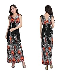 V-neck Silk Sleeveless Stretchy Flared-Skirt Tropical Print Party Dress 