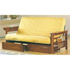 Weathered Oak Futon Frame w Mattress Pad Drawers