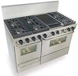 Five Star Range TTN537-7BWS 48 - 6 Sealed Burner, Reversible 12 Griddle/Grill Dual Fuel Range With 1 Large Electric Self-Clean Convection Oven, 1 Small Gas Oven And Continuous Top Grates - Stainless Steel Finish With Brass Trim Accents