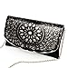 BMC Dual Color Faux Leather Decorative Cut Out Print Design Large Fashion Clutch