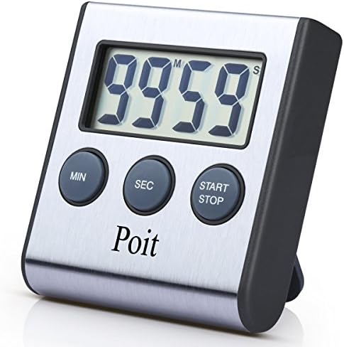 Poit Digital Kitchen Timer, Cooking Food, Stainless Steel, Magnetic Back, Retractable Stand