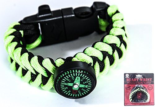 Paracord Survival Bracelet Is a Parachute Cord Survival Bracelet with Emergency Whistle Knife Like Cutting Tool Flint &amp; Compass 100% Lifetime Guarantee (Florescent Green/Black)
