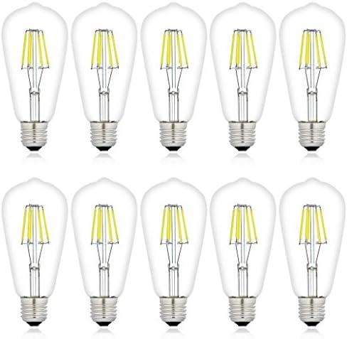 Meiguanghua ST64 6W Vintage LED Filament Light Bulb, To Replace 60w Incandescent Bulb, White(6000K), 110VAC, E27 Medium Base Use for Restaurant, Reading Room, Office(pack of 10)