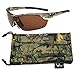 Hornz Brown Forest Camouflage Polarized Sunglasses for Men Wrap Around Sport Frame & Free Matching Microfiber Pouch – Brown Camo Frame – Amber Lens