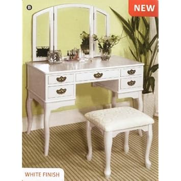 Ashland English Style White Finish Vanity Table Set