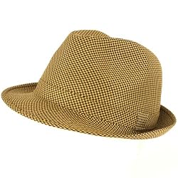 New Houndstooth Tweed Fedora Trilby Hat Brown Burgundy Crushable Medium/Large