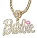 Nicki Minaj Barbie Gold Tone White Crystal Pendant Charm 17" Francao Chain Necklace
