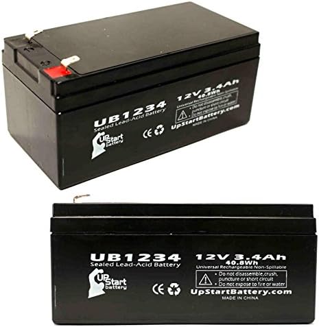 2 Pack Replacement for Replacement CyberPower CP425SLG Battery - Replacement UB1234 Universal Sealed Lead Acid Battery (12V, 3.4Ah, 3400mAh, F1 Terminal,AGM,SLA) - Includes 4 F1 to F2 Terminal Adapter