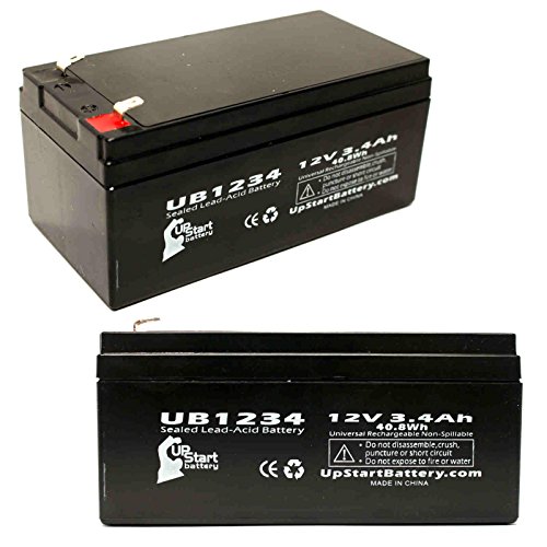 2 Pack Replacement for Replacement CyberPower CP425SLG Battery - Replacement UB1234 Universal Sealed Lead Acid Battery (12V, 3.4Ah, 3400mAh, F1 Terminal,AGM,SLA) - Includes 4 F1 to F2 Terminal Adapter
