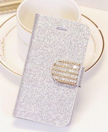 Iphone 4 4S Case Luxury Shining Leather Diamond Crystal Wallet Case With Card Holder (pearl white)