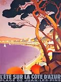 LA COTE D’AZUR JUAN LES PINS OCEAN BEACH SAILBOAT FRANCE FRENCH 15″ X 18″ VINTAGE POSTER REPRO