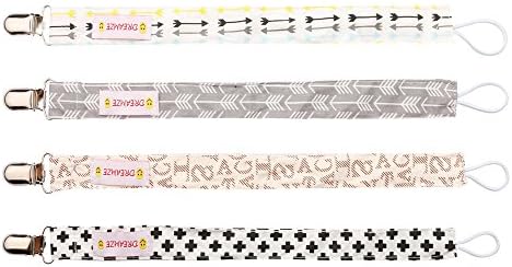 Pacifier Clip For Boys And Girls By DREAMZE Baby Pacifier Clips - 4 Pack - Modern Designs - Great Pacifier /Teething Ring Holder